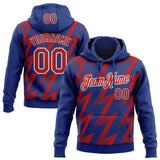 Custom Stitched Royal Red-White 3D Pattern Design Zigzag Shape Sports Pullover Sweatshirt Hoodie