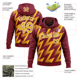 Custom Stitched Crimson Gold-White 3D Pattern Design Zigzag Shape Sports Pullover Sweatshirt Hoodie