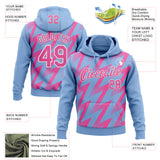 Custom Stitched Light Blue Pink-White 3D Pattern Design Zigzag Shape Sports Pullover Sweatshirt Hoodie