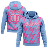 Custom Stitched Light Blue Pink-White 3D Pattern Design Zigzag Shape Sports Pullover Sweatshirt Hoodie