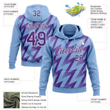 Custom Stitched Light Blue Purple-White 3D Pattern Design Zigzag Shape Sports Pullover Sweatshirt Hoodie