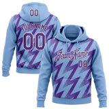 Custom Stitched Light Blue Purple-White 3D Pattern Design Zigzag Shape Sports Pullover Sweatshirt Hoodie