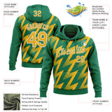Custom Stitched Kelly Green Gold-White 3D Pattern Design Zigzag Shape Sports Pullover Sweatshirt Hoodie