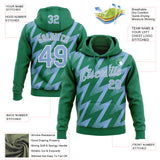 Custom Stitched Kelly Green Light Blue-White 3D Pattern Design Zigzag Shape Sports Pullover Sweatshirt Hoodie