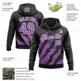 Custom Stitched Black Medium Purple-White 3D Pattern Design Splash Sports Pullover Sweatshirt Hoodie