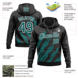Custom Stitched Black Teal-White 3D Pattern Design Splash Sports Pullover Sweatshirt Hoodie