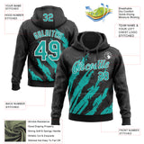 Custom Stitched Black Aqua-White 3D Pattern Design Splash Sports Pullover Sweatshirt Hoodie