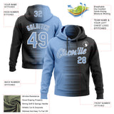 Custom Stitched Black Light Blue-White 3D Pattern Design Gradient Line Sports Pullover Sweatshirt Hoodie