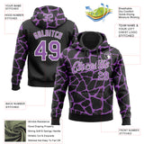 Custom Stitched Black Medium Purple-White 3D Pattern Design Abstract Network Sports Pullover Sweatshirt Hoodie