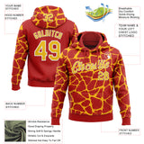 Custom Stitched Red Gold-White 3D Pattern Design Abstract Network Sports Pullover Sweatshirt Hoodie