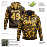 Custom Stitched Brown Gold-White 3D Pattern Design Abstract Network Sports Pullover Sweatshirt Hoodie