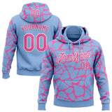 Custom Stitched Light Blue Pink-White 3D Pattern Design Abstract Network Sports Pullover Sweatshirt Hoodie