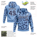 Custom Stitched Light Blue Navy-White 3D Pattern Design Abstract Network Sports Pullover Sweatshirt Hoodie