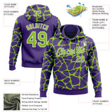 Custom Stitched Purple Neon Green-White 3D Pattern Design Abstract Network Sports Pullover Sweatshirt Hoodie