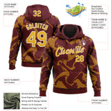 Custom Stitched Burgundy Gold-White 3D Pattern Design Curve Lines Sports Pullover Sweatshirt Hoodie