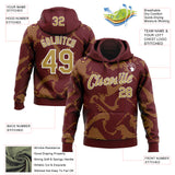 Custom Stitched Burgundy Old Gold-White 3D Pattern Design Curve Lines Sports Pullover Sweatshirt Hoodie
