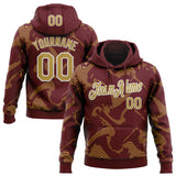 Custom Stitched Burgundy Old Gold-White 3D Pattern Design Curve Lines Sports Pullover Sweatshirt Hoodie