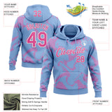 Custom Stitched Light Blue Pink-White 3D Pattern Design Curve Lines Sports Pullover Sweatshirt Hoodie