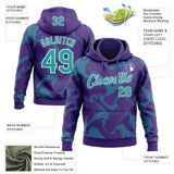 Custom Stitched Purple Aqua-White 3D Pattern Design Curve Lines Sports Pullover Sweatshirt Hoodie