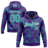Custom Stitched Purple Aqua-White 3D Pattern Design Curve Lines Sports Pullover Sweatshirt Hoodie