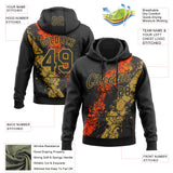 Custom Stitched Black Orange-Old Gold 3D Pattern Design Splash Sports Pullover Sweatshirt Hoodie