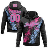 Custom Stitched Black Pink-Light Blue 3D Pattern Design Splash Sports Pullover Sweatshirt Hoodie