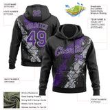 Custom Stitched Black Purple-Gray 3D Pattern Design Splash Sports Pullover Sweatshirt Hoodie