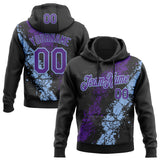 Custom Stitched Black Purple-Light Blue 3D Pattern Design Splash Sports Pullover Sweatshirt Hoodie