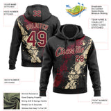 Custom Stitched Black Crimson-Cream 3D Pattern Design Splash Sports Pullover Sweatshirt Hoodie