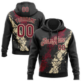 Custom Stitched Black Crimson-Cream 3D Pattern Design Splash Sports Pullover Sweatshirt Hoodie
