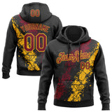 Custom Stitched Black Crimson-Gold 3D Pattern Design Splash Sports Pullover Sweatshirt Hoodie