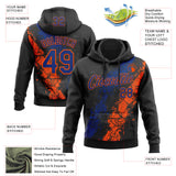 Custom Stitched Black Royal-Orange 3D Pattern Design Splash Sports Pullover Sweatshirt Hoodie