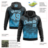 Custom Stitched Black Sky Blue-White 3D Pattern Design Line Sports Pullover Sweatshirt Hoodie