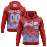 Custom Stitched Red Light Blue-White 3D Pattern Design Line Sports Pullover Sweatshirt Hoodie