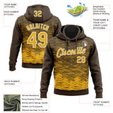Custom Stitched Brown Gold-White 3D Pattern Design Line Sports Pullover Sweatshirt Hoodie