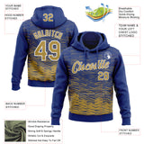 Custom Stitched Royal Old Gold-White 3D Pattern Design Line Sports Pullover Sweatshirt Hoodie