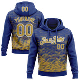 Custom Stitched Royal Old Gold-White 3D Pattern Design Line Sports Pullover Sweatshirt Hoodie