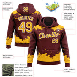 Custom Stitched Burgundy Gold-White 3D Pattern Design Fragment Sports Pullover Sweatshirt Hoodie