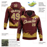 Custom Stitched Burgundy Old Gold-White 3D Pattern Design Fragment Sports Pullover Sweatshirt Hoodie