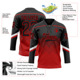 Custom Black Red 3D Pattern Gradient Square Shapes Hockey Lace Neck Jersey