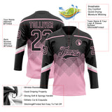 Custom Black Light Pink-White 3D Pattern Gradient Square Shapes Hockey Lace Neck Jersey