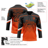 Custom Black Orange-White 3D Pattern Gradient Square Shapes Hockey Lace Neck Jersey