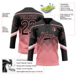 Custom Black Medium Pink-White 3D Pattern Gradient Square Shapes Hockey Lace Neck Jersey
