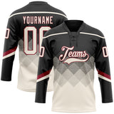 Custom Black Cream-Crimson 3D Pattern Gradient Square Shapes Hockey Lace Neck Jersey
