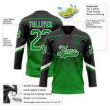 Custom Black Grass Green-White 3D Pattern Gradient Square Shapes Hockey Lace Neck Jersey