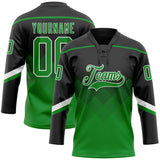 Custom Black Grass Green-White 3D Pattern Gradient Square Shapes Hockey Lace Neck Jersey