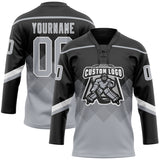 Custom Black Gray-White 3D Pattern Gradient Square Shapes Hockey Lace Neck Jersey