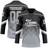 Custom Black Gray-White 3D Pattern Gradient Square Shapes Hockey Lace Neck Jersey
