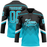 Custom Black Lakes Blue-White 3D Pattern Gradient Square Shapes Hockey Lace Neck Jersey