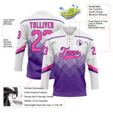 Custom White Pink-Purple 3D Pattern Gradient Square Shapes Hockey Lace Neck Jersey